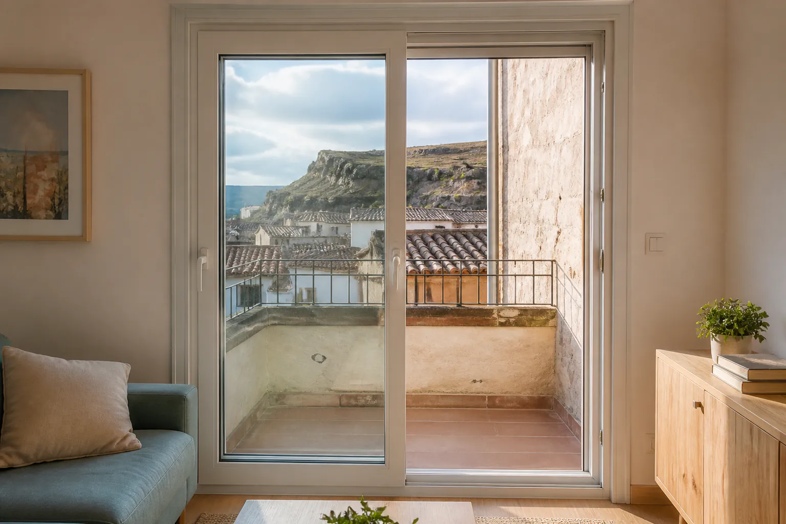 Sliding PVC window beside a terrace in Cuenca